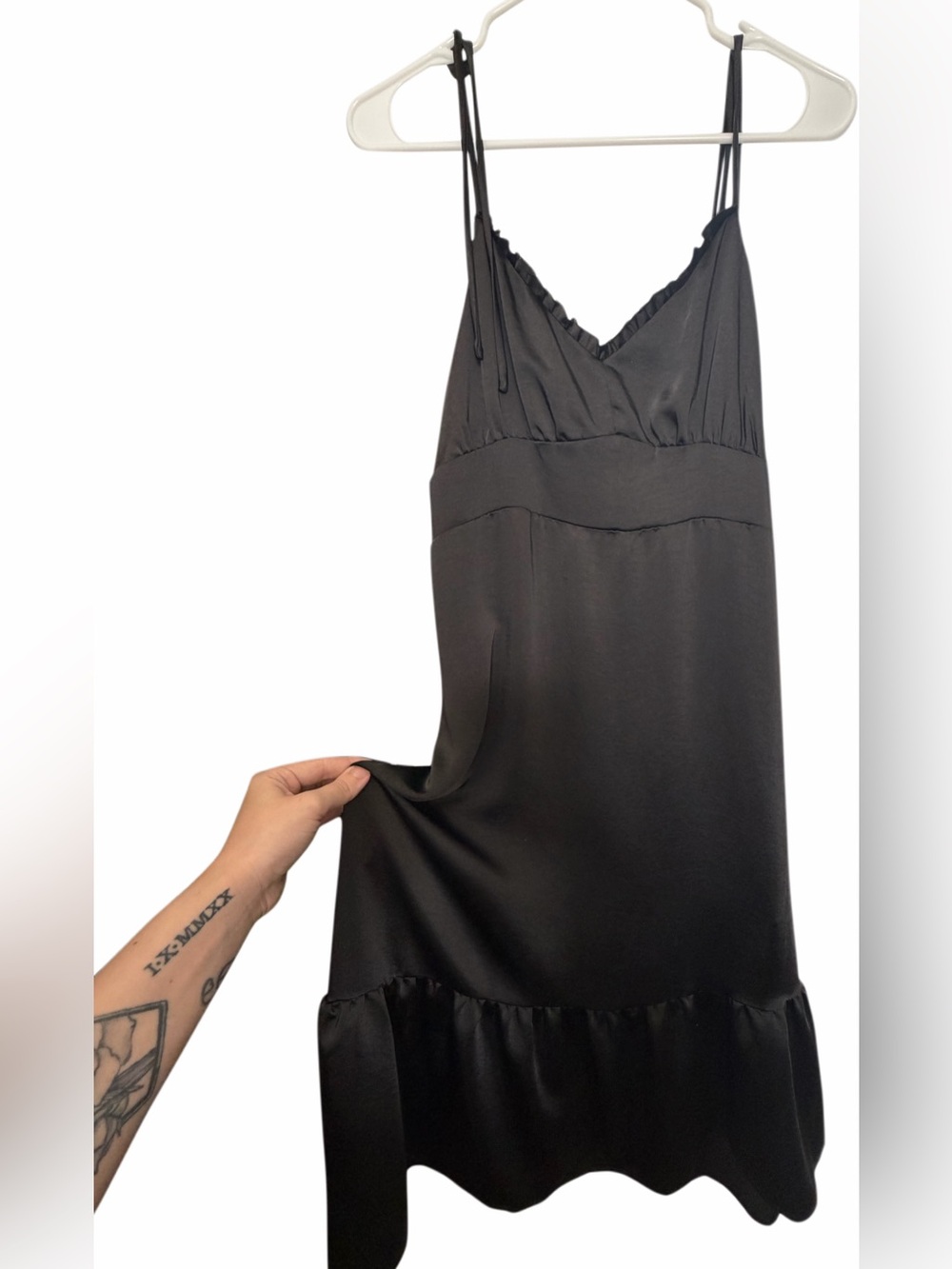Nine West Black Satin Slip with Ruffle Hem